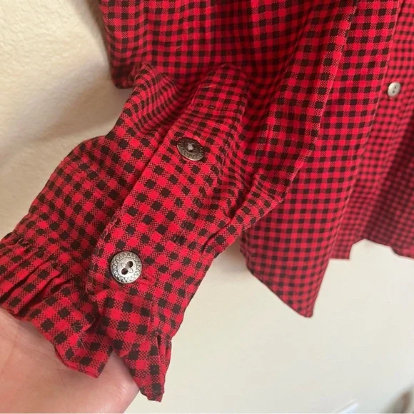 Frontier Classics Red Gingham Ruffle Bib Blouse – Size L Western Victorian Style - Picture 4 of 10
